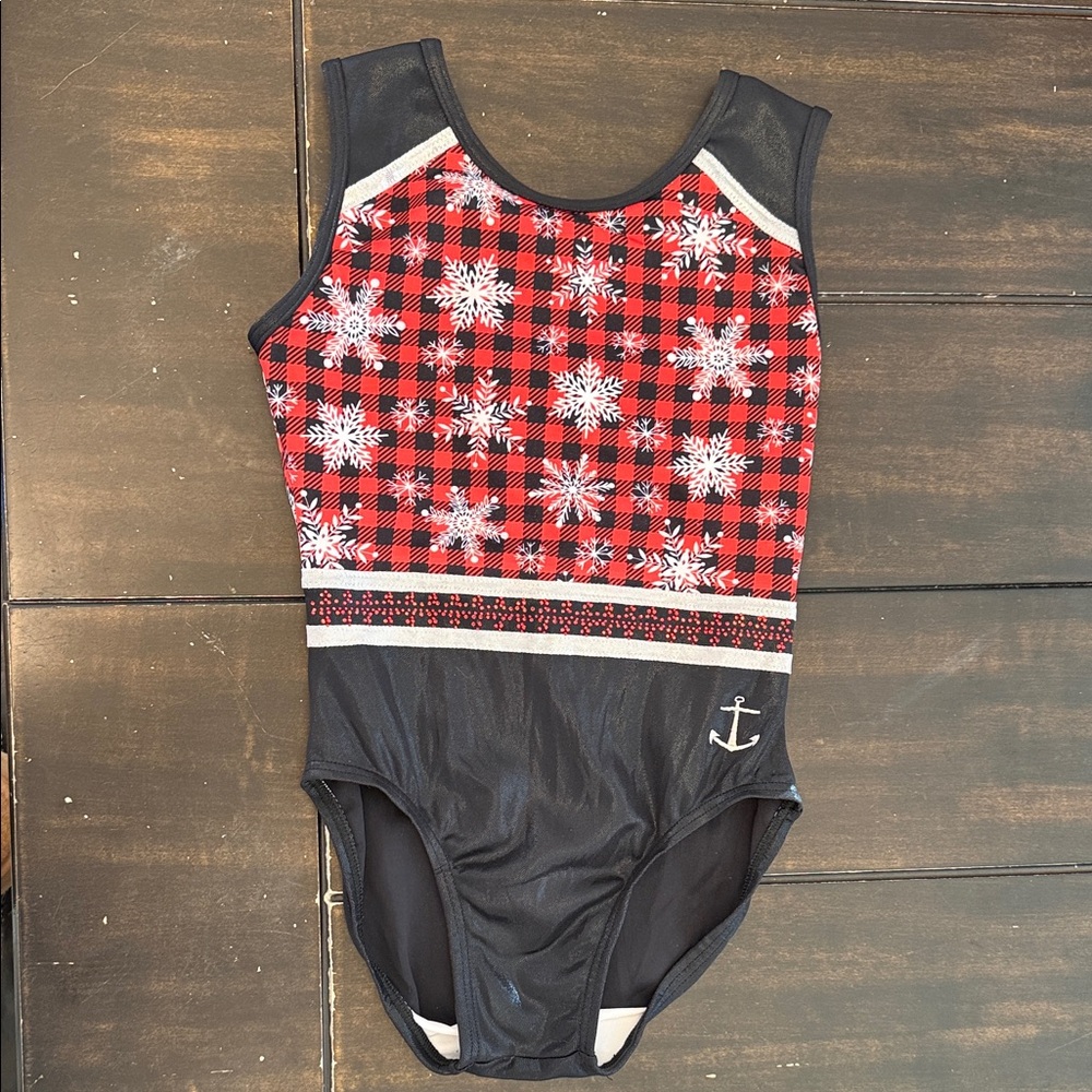 Anchor Activewear Red and Black Plaid Snowflake Gymnastics Leotard